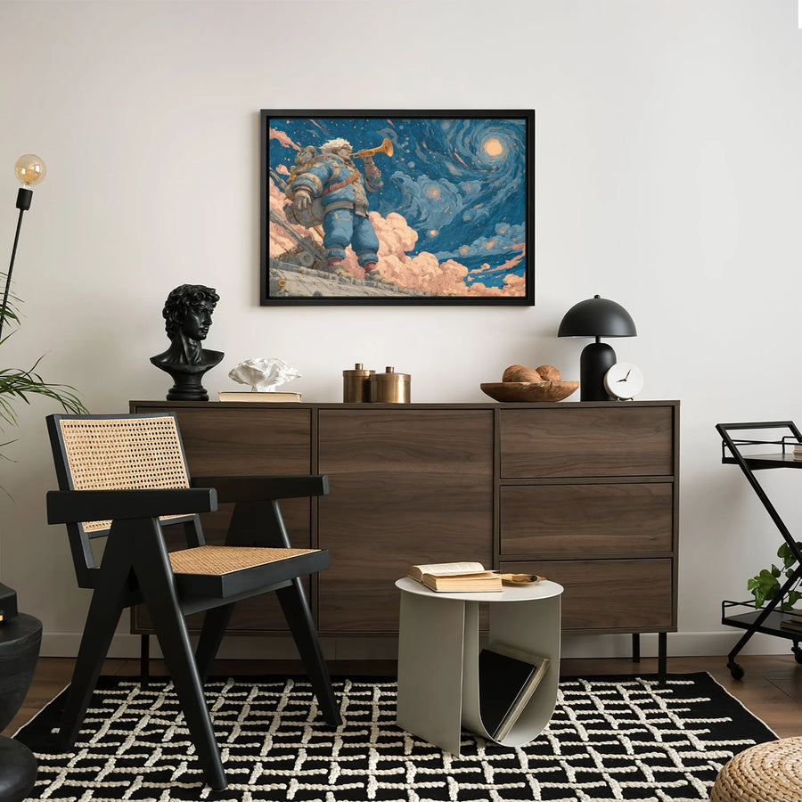 Sci-Fi Astronaut Wall Art | Surreal Trumpet Player Starry Night Canvas | Premium Gallery-Wrapped Print | Unique Home Decor Gift For Music Lovers