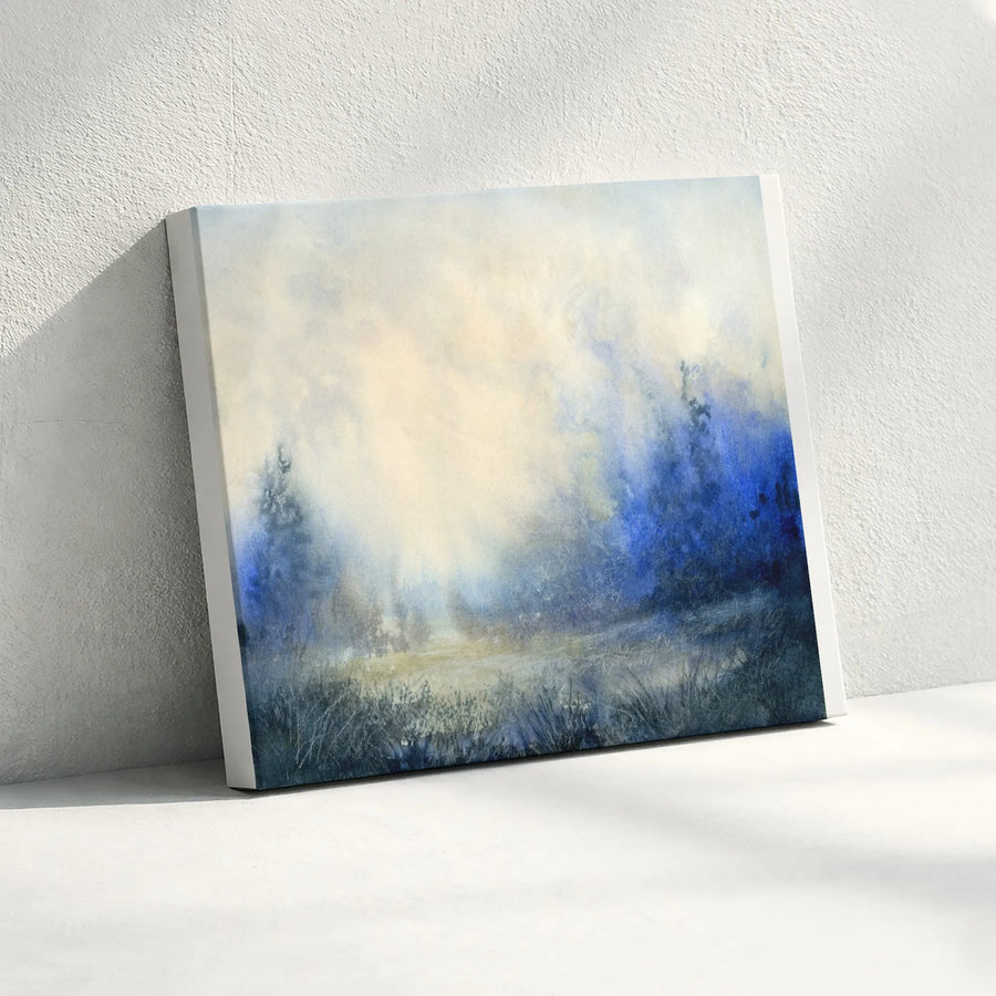 Misty Forest Landscape Canvas | Abstract Watercolor Forest Painting | Premium Gallery Wrapped Art | Modern Farmhouse Bedroom Decor Gift
