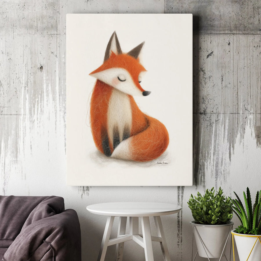 Sleeping Fox Canvas Print | Minimalist Woodland Animal Illustration | Premium Gallery Wrapped Art | Nursery & Home Decor Gift