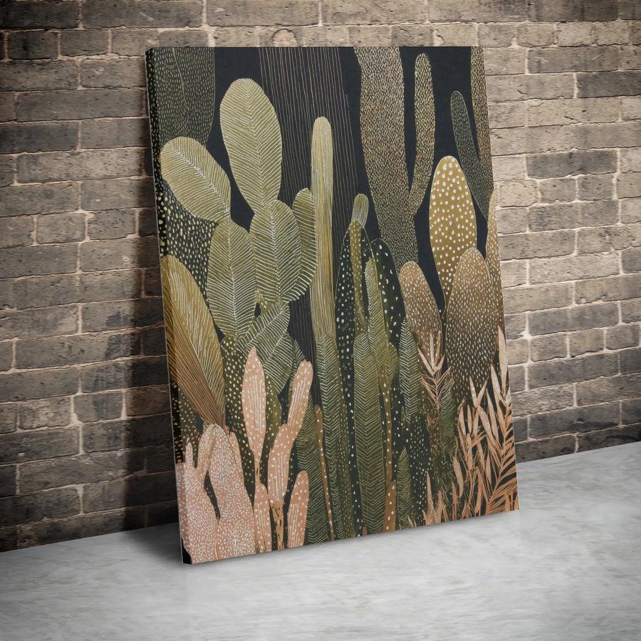 Boho Cactus Vertical Canvas | Modern Abstract Desert Botanical Print | Premium Thick Gallery Canvas | Southwestern Home Decor Gift for Plant Lover