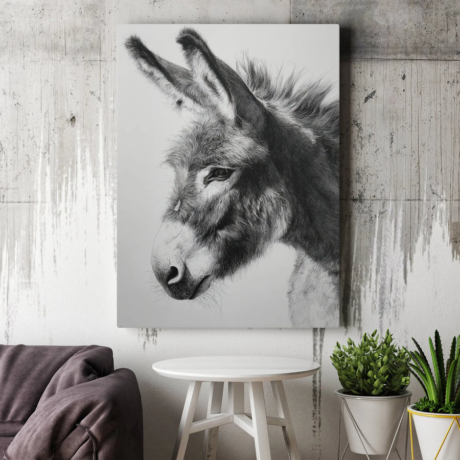 Donkey Portrait Canvas | Minimalist Farmhouse Animal Art | Premium Gallery Wrapped Canvas | Modern Rustic Wall Decor Gift for Animal Lovers
