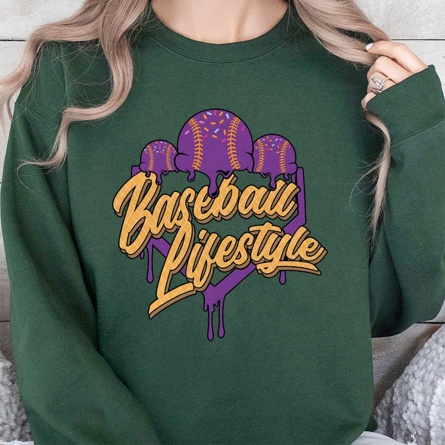 Baseball Lifestyle Sweatshirt | Melting Ice Cream Ball Design | Premium Cotton Blend | Gift for Baseball Fans and Players