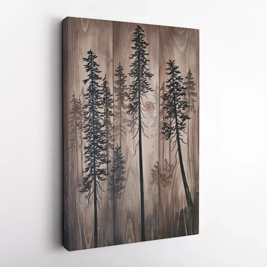 Rustic Pine Tree Forest Wall Art | Moody Woodland Silhouette Canvas | Premium Fade-Resistant Gallery Wrap | Farmhouse Home Office Decor Gift