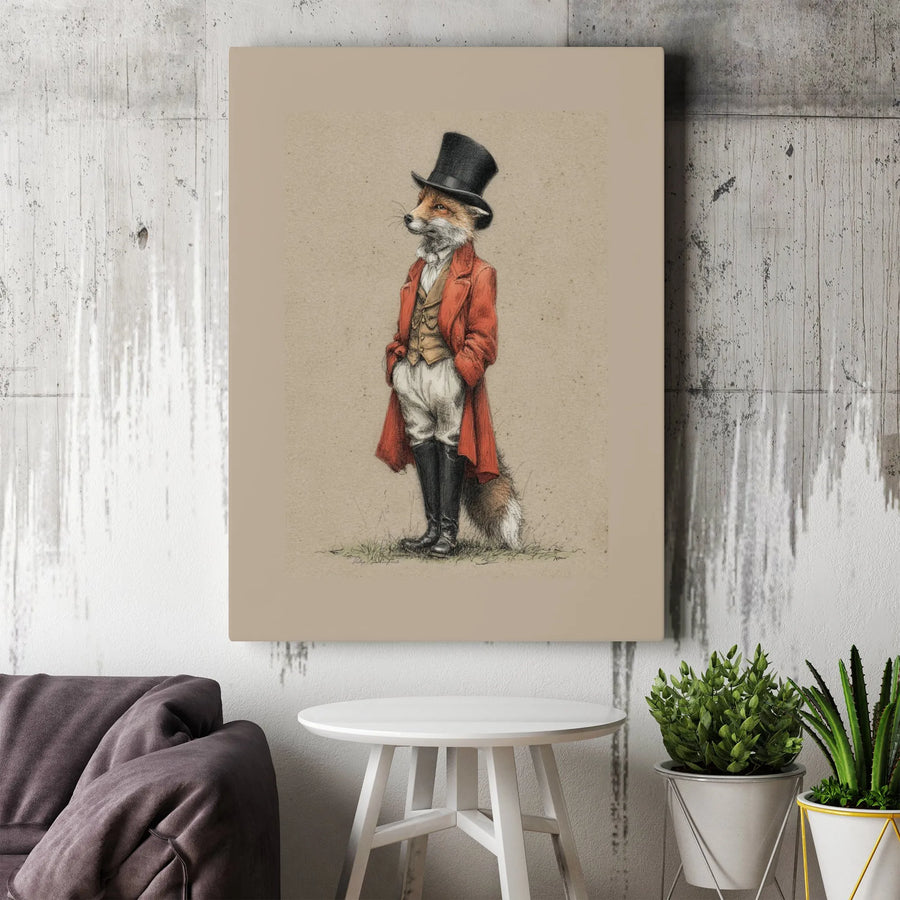 Anthropomorphic Fox Wall Art | Gentleman Fox in Top Hat and Tailcoat | Gallery Quality Canvas Print | Whimsical Animal Home Decor Gift