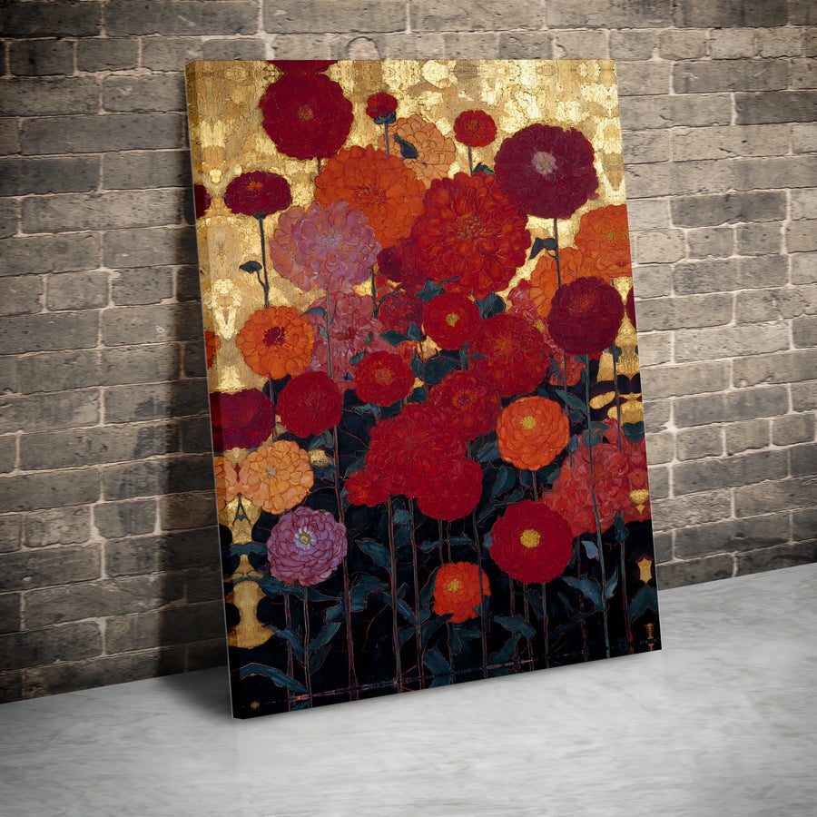 Gold Leaf Floral Canvas Wall Art | Vintage Botanical Painting Print | Premium Thick Gallery Wrap | Modern Living Room Decor Gift