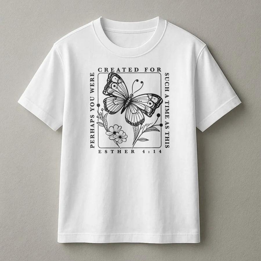 Esther 4:14 Bible Verse T-Shirt | Minimalist Butterfly Floral Graphic | Premium Soft Cotton Tee | Faithful Christian Gift for Women and Men