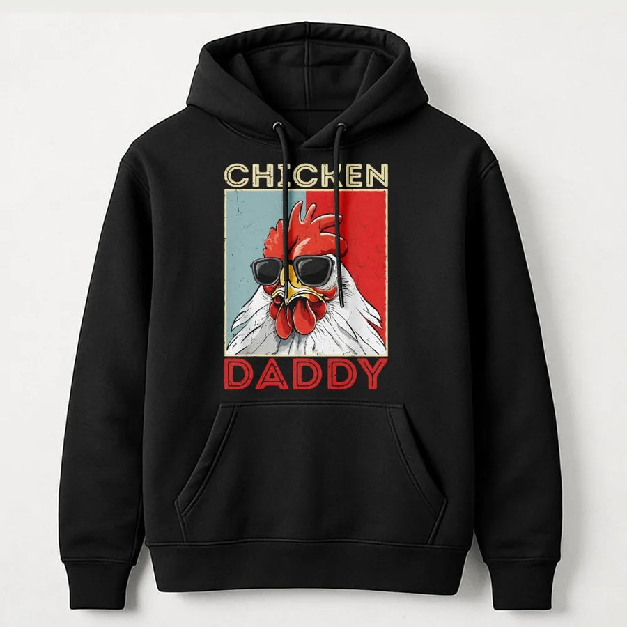 Chicken Daddy Hoodie | Funny Retro Rooster Graphic Design | Premium Cotton Blend | Gift for Farmers, Poultry Keepers, and Dad
