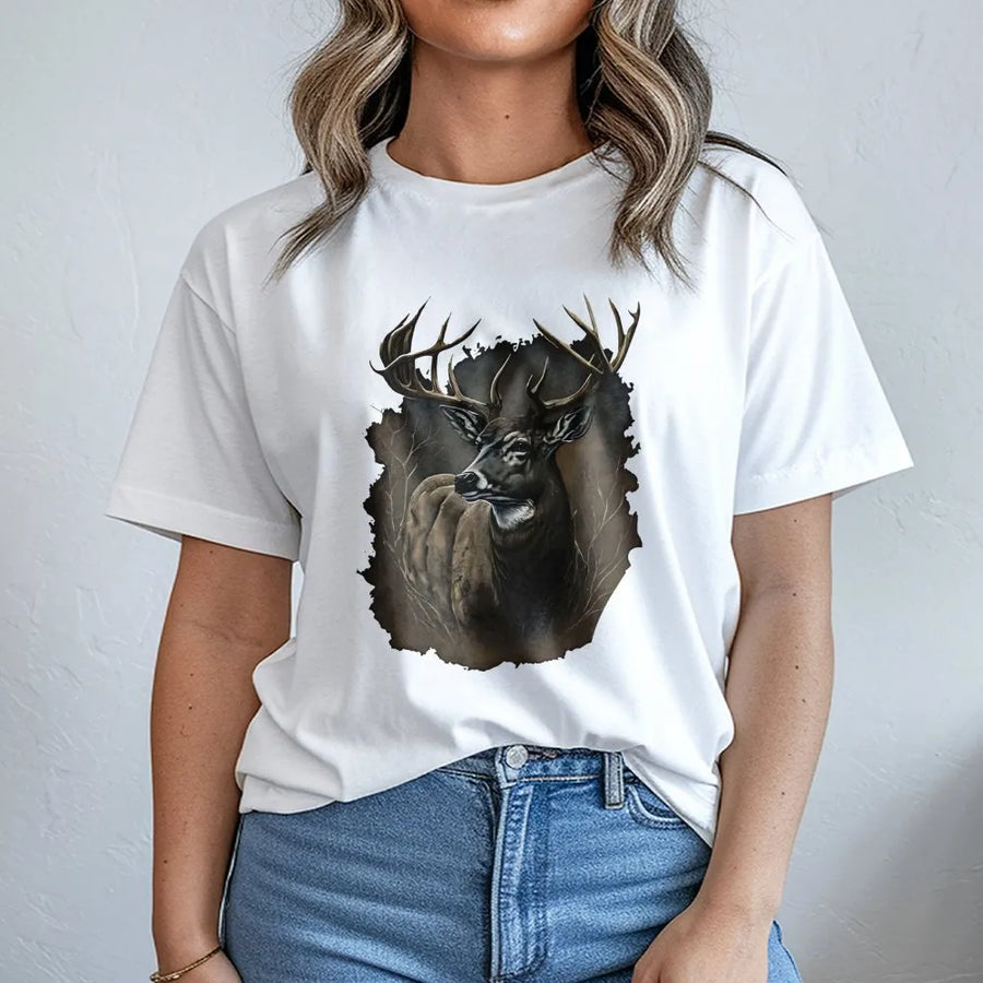 Whitetail Deer Graphic T-Shirt | Rustic Wildlife Art Portrait | Premium Soft Cotton Tee | Hunting Gift for Nature Lovers & Outdoor Enthusiasts