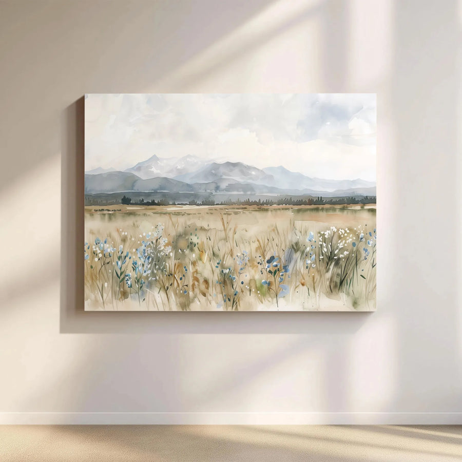 Mountain Wildflower Canvas Wall Art | Watercolor Meadow Painting | Premium Gallery Wrapped Canvas | Modern Farmhouse Living Room Decor