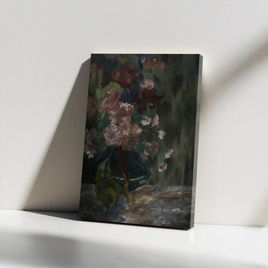 Vintage Peony Still Life Canvas | Dark Floral Art Print | Premium Thick Gallery Wrap | Classic Home Decor Gift