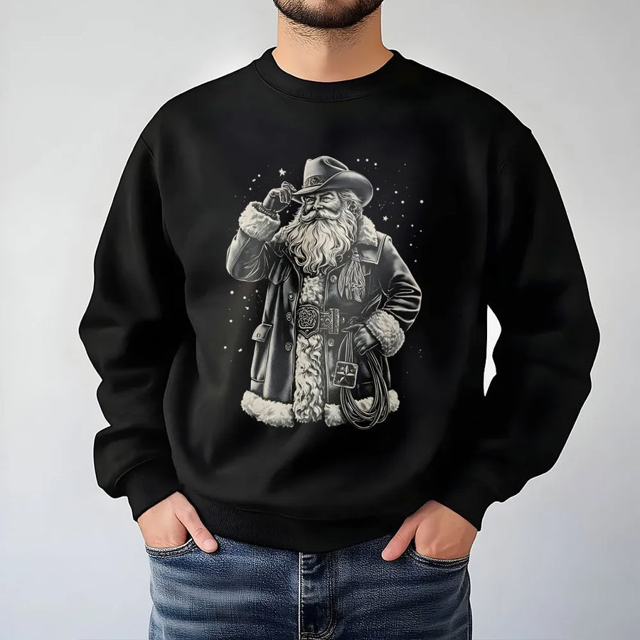 Cowboy Santa Sweatshirt | Western Christmas Lasso Graphic | Premium Unisex Pullover | Festive Holiday Gift for Cowgirl and Cowboy Lovers