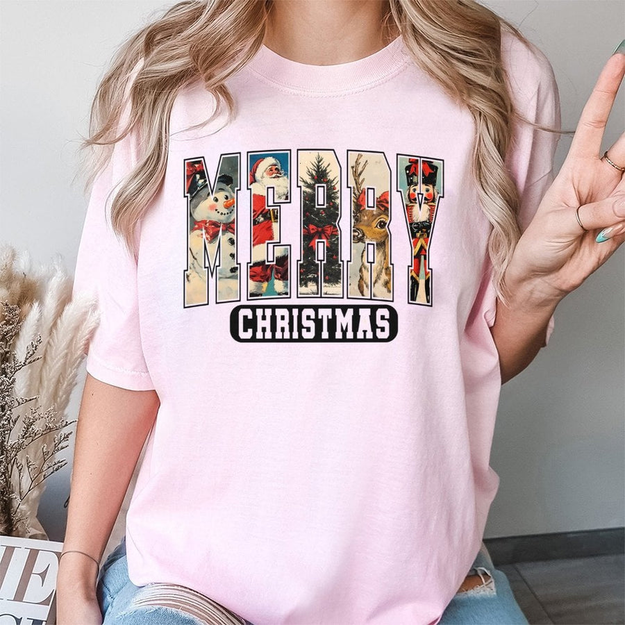 Merry Christmas Graphic T-Shirt | Retro Festive Holiday Design | 100% Cotton Premium Unisex Tee | Cute Seasonal Gift for Family and Friends