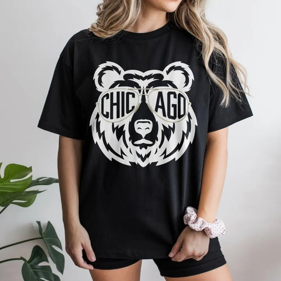 Vintage Chicago Football Bear T-Shirt, Retro Fan Gift For Mens & Woment