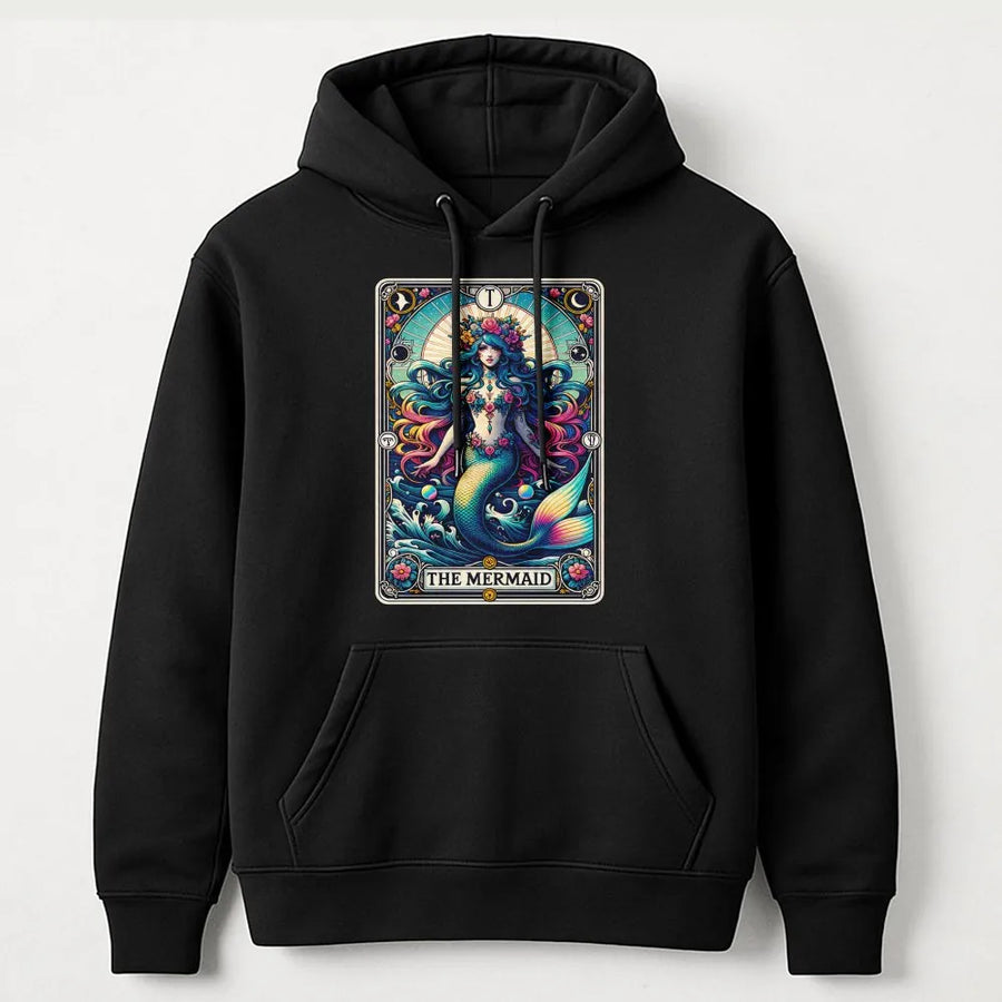 Mermaid Tarot Card Hoodie | Vintage Mystic Ocean Graphic | Premium Cotton Blend Sweatshirt | Gift for Tarot Reader & Witchy Aesthetic