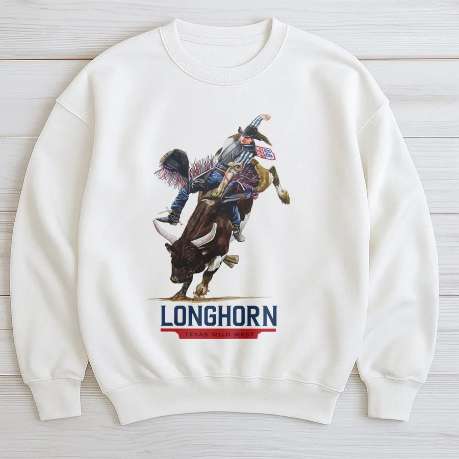 Longhorn Bull Rider Sweatshirt | Vintage Western Rodeo Graphic | Premium Cotton Blend | Country Style Gift for Cowboy and Cowgirl Lovers