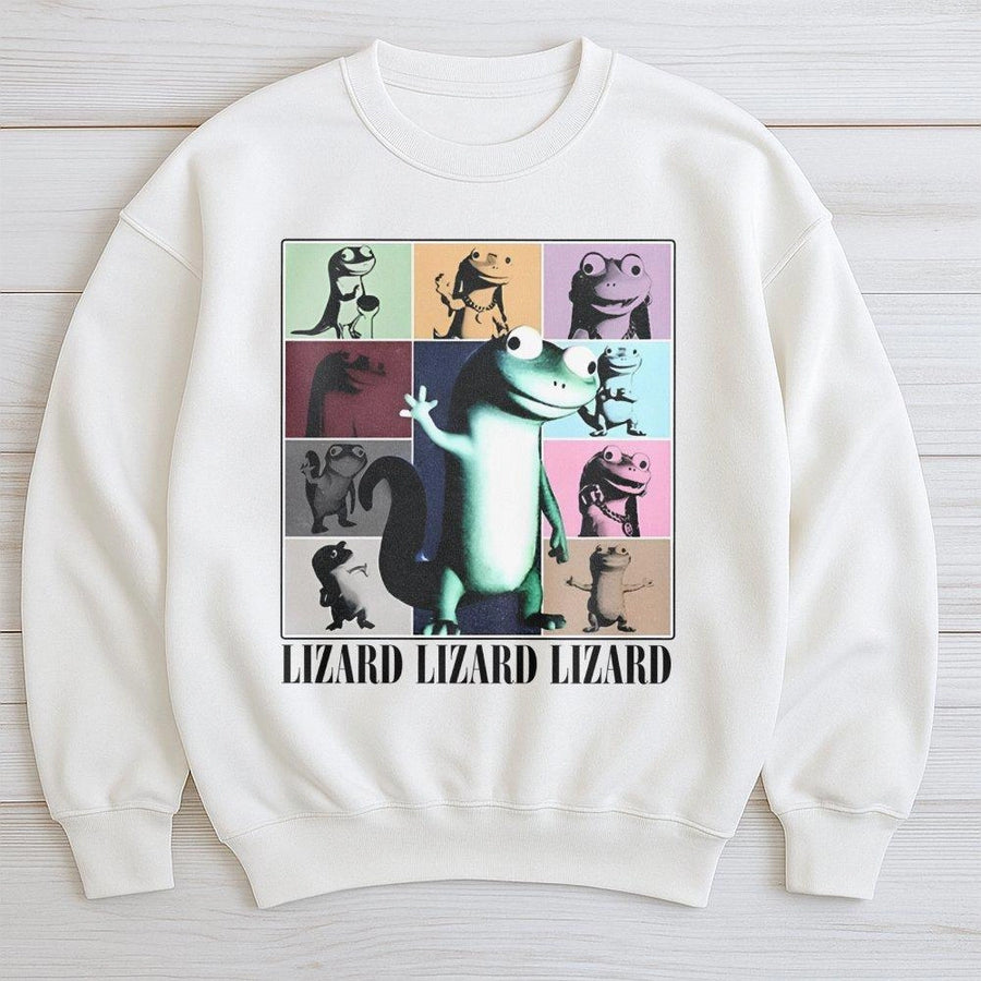 Lizard Meme Sweatshirt | Retro Funny Animal Graphic Tee | Premium Cotton Blend Crewneck | Viral Internet Culture Gift for Reptile Lovers