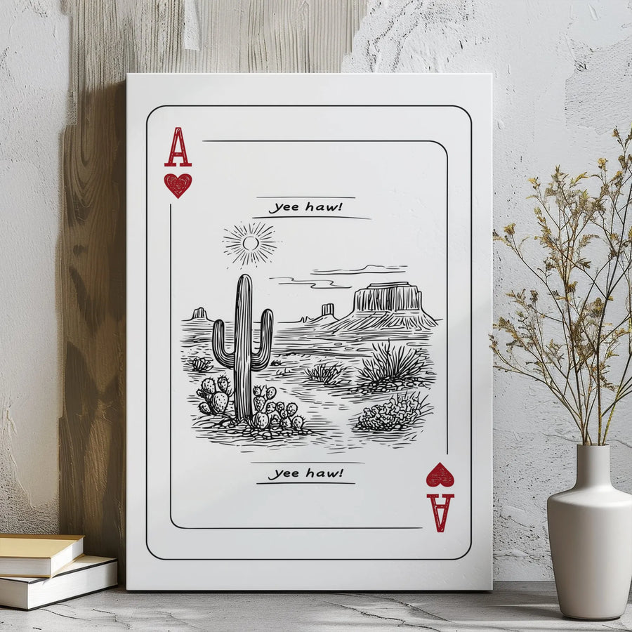 Western Desert Playing Card Canvas | Ace of Hearts Yee Haw Print | Premium Gallery Wrap Wall Art | Southwestern Decor for Home or Office