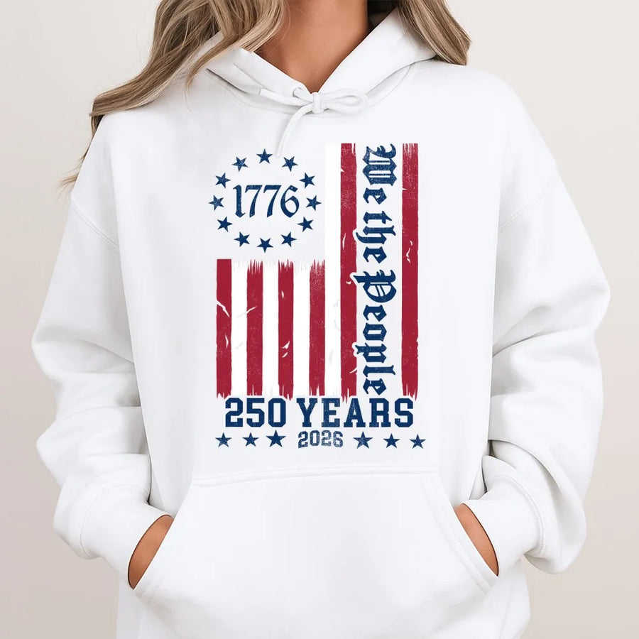 USA 250th Anniversary Hoodie | We The People 1776 Distressed Flag | Soft Cotton Blend Pullover | Collector's Patriotic Gift for Men