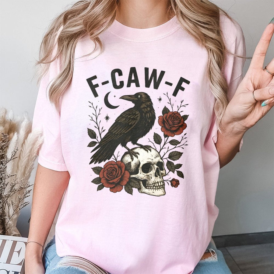 Gothic Crow Skull T-Shirt | F-CAW-F Dark Academia Graphic | 100% Cotton Premium Tee | Unique Halloween Gift For Raven Lovers