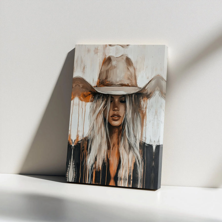 Western Cowgirl Canvas Wall Art | Abstract Portrait Painting Print | Premium Frameless Gallery Canvas | Southwestern Farmhouse Decor Gift