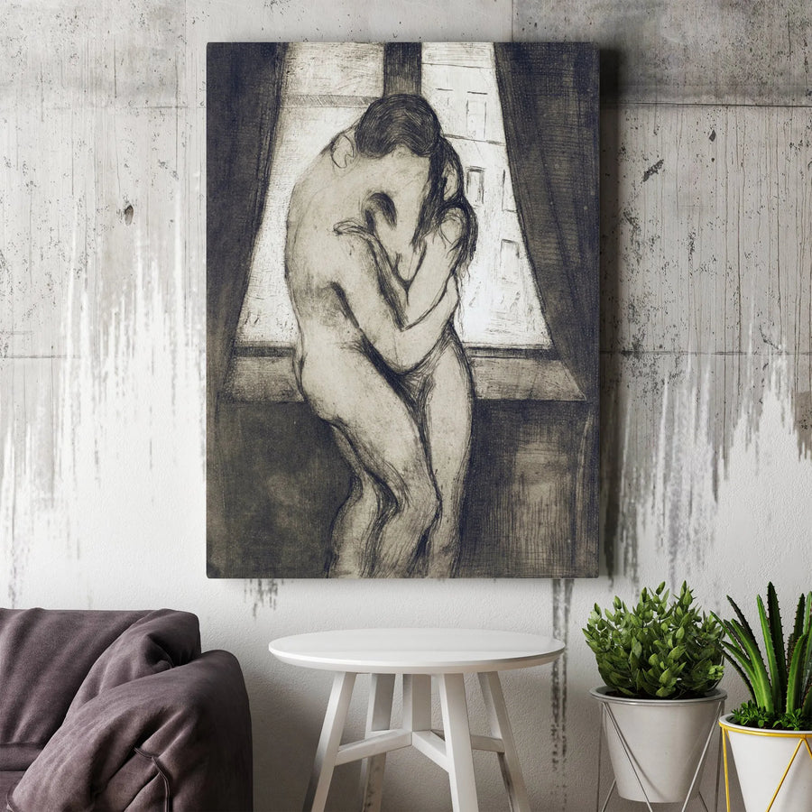 The Kiss by Edvard Munch Wall Art | Romantic Couple Embracing Canvas Print | Museum-Quality Gallery Wrapped Decor | Anniversary Gift for Couples