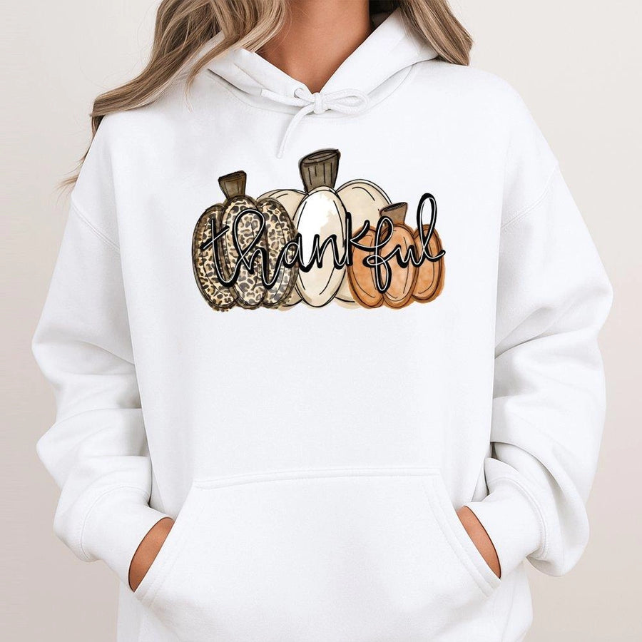 Thankful Pumpkin Hoodie | Leopard Print Fall Aesthetic Design | Premium Cotton Blend Sweatshirt | Cozy Thanksgiving Gift For Her