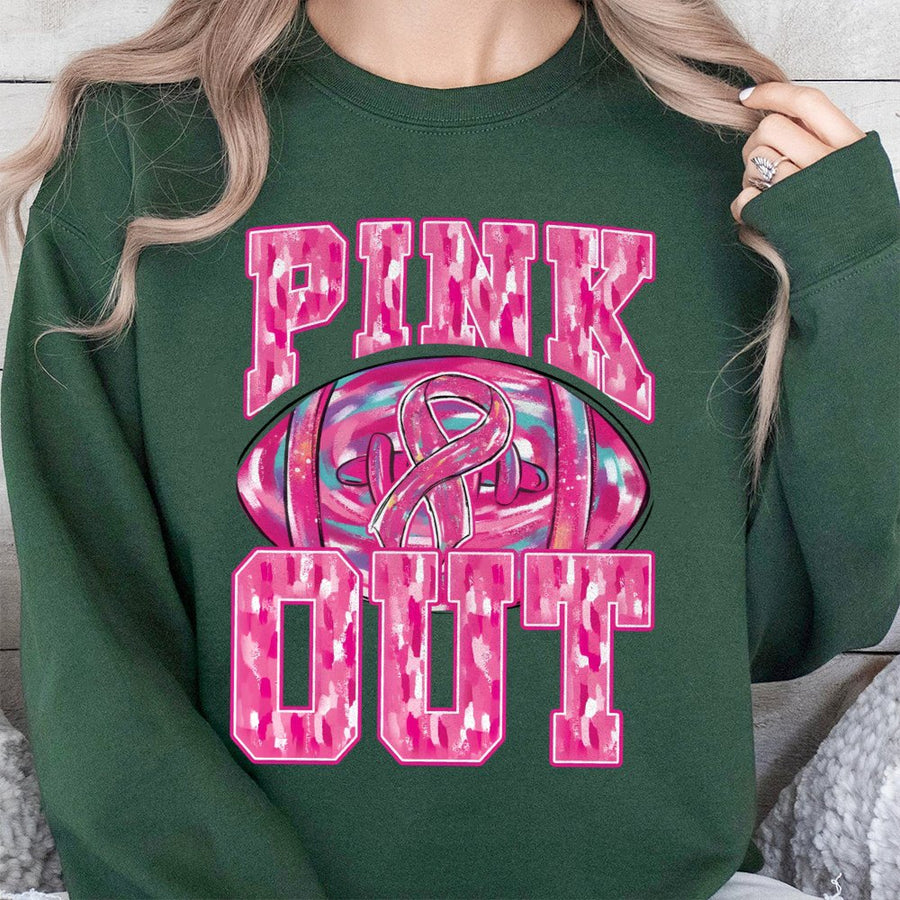 Pink Out Football Sweatshirt | Breast Cancer Awareness Game Day Design | Premium Cotton-Poly Blend | Gift for Football Mama and Fan