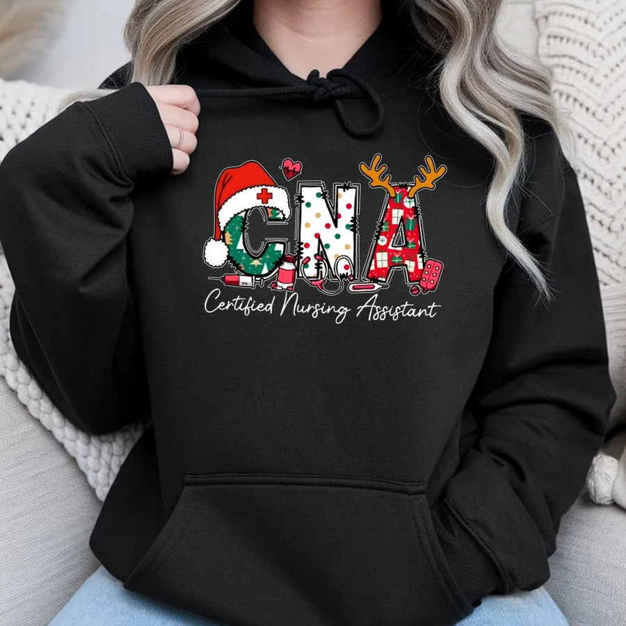 CNA Christmas Hoodie | Certified Nursing Assistant Holiday Gift | Premium Cotton Blend Pullover | Festive Medical Professional Sweatshirt