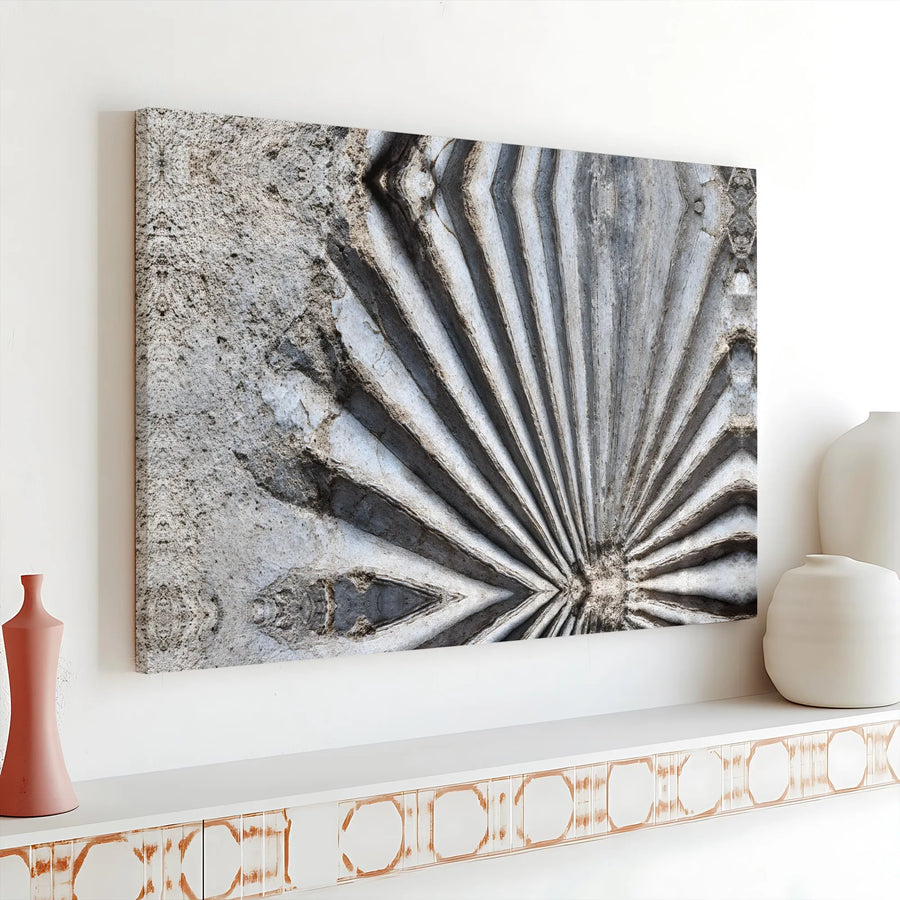 Abstract Stone Texture Wall Art | Symmetrical Carved Relief Canvas Print | Premium Gallery Wrapped 1.25" Thick | Modern Minimalist Home Decor Gift