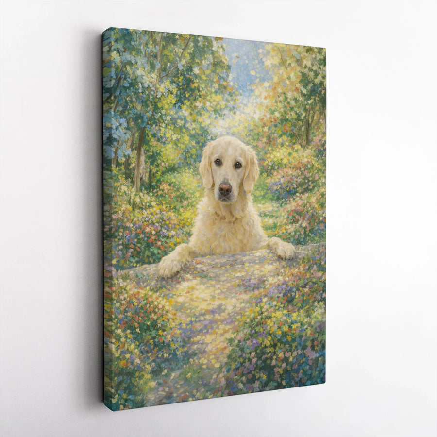 Golden Retriever Canvas Wall Art | Impressionist Floral Garden Painting | Premium Gallery Wrapped Canvas | Gift for Dog Lover & Home Decor