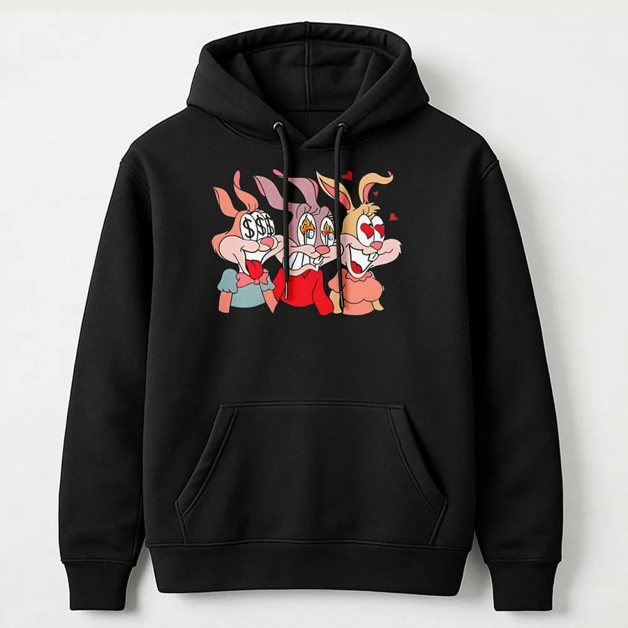 Funny Rabbit Hoodie | Cartoon Bunny Aesthetic Graphic | Premium Cotton Blend | Unisex Streetwear Gift for Him and Her