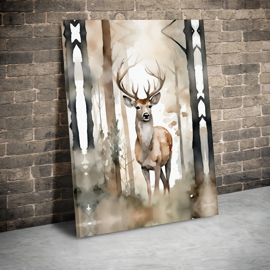 Watercolor Deer Canvas Print | Misty Forest Wildlife Wall Art | Premium Gallery-Wrapped 1.25" Profile | Rustic Cabin Home Decor Gift