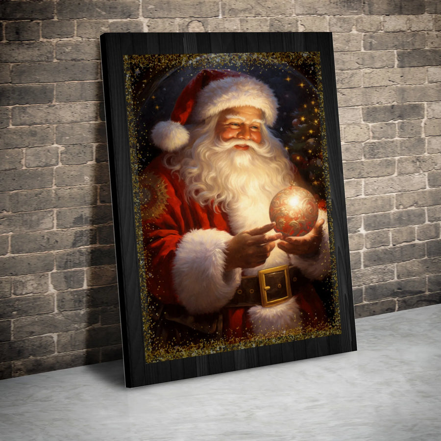 Vintage Santa Claus Wall Art | Glowing Christmas Ornament Portrait | Premium Fade-Resistant Canvas | Holiday Home Decor Gift