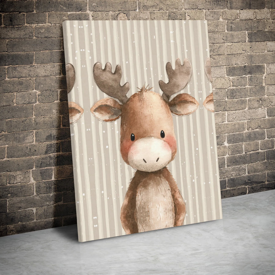 Baby Moose Canvas Wall Art | Watercolor Woodland Animal Nursery Decor | Premium Gallery Wrap Print | Cute Gender Neutral Baby Shower Gift