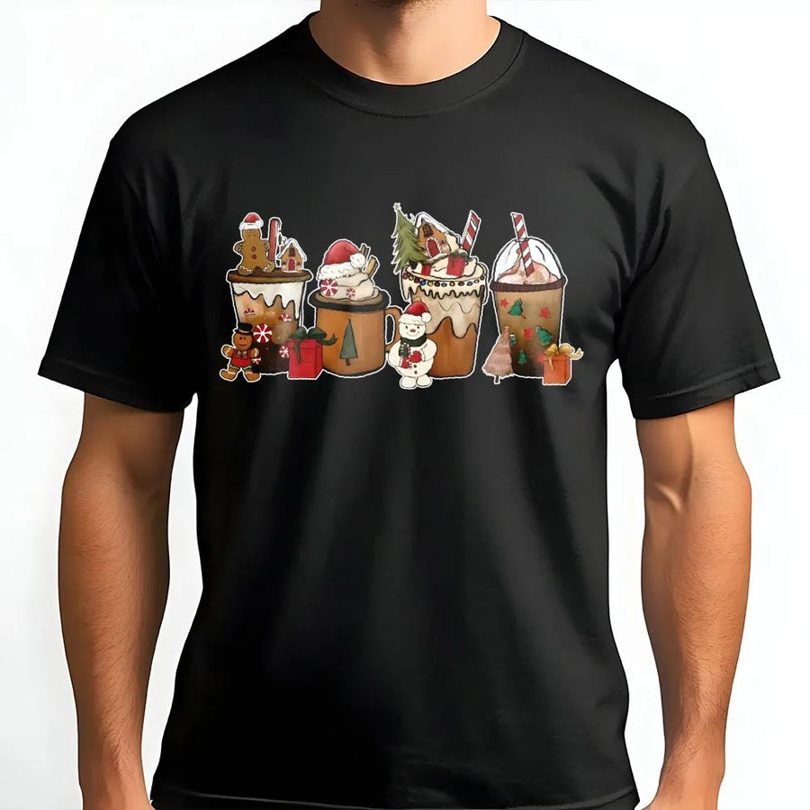 Christmas Coffee T-Shirt | Gingerbread Latte Graphic Tee | Premium Soft Cotton | Holiday Gift for Coffee Lovers