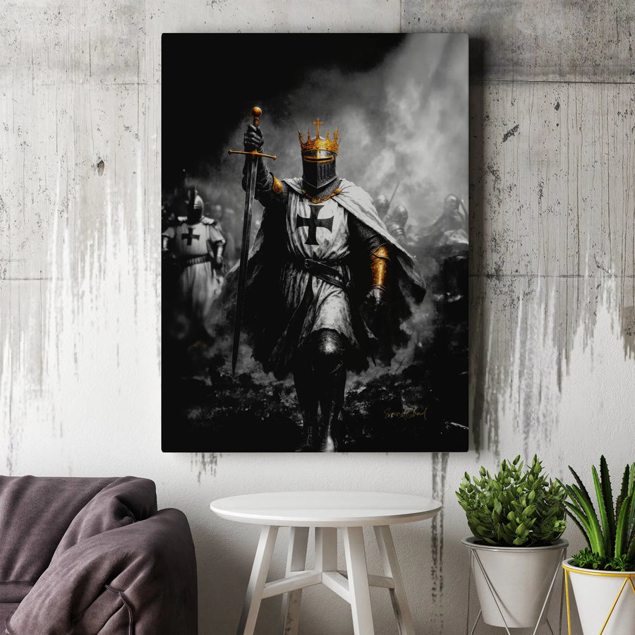 Crusader Knight King Canvas Art | Medieval Templar Warrior Wall Decor | Premium Fade-Resistant Gallery Wrap | Gothic History Gift for Home Office
