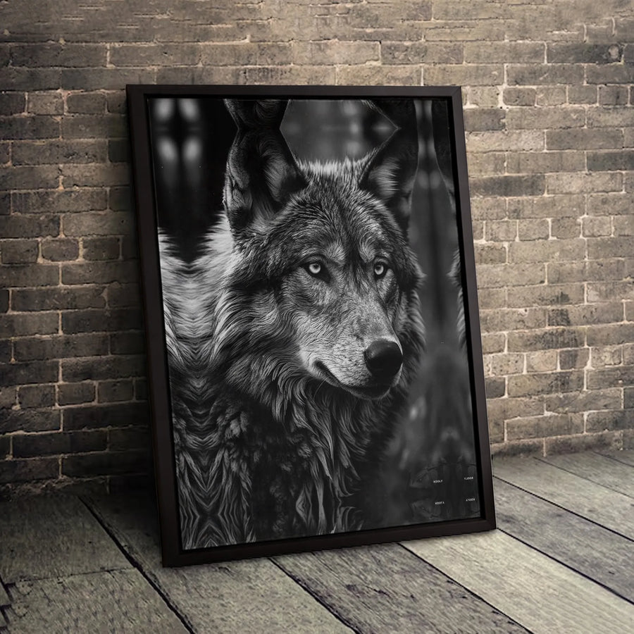 Majestic Wolf Portrait Canvas Art | Black and White Wildlife Wall Decor | Premium 1.25-Inch Gallery Wrap | Modern Animal Home Office Gift