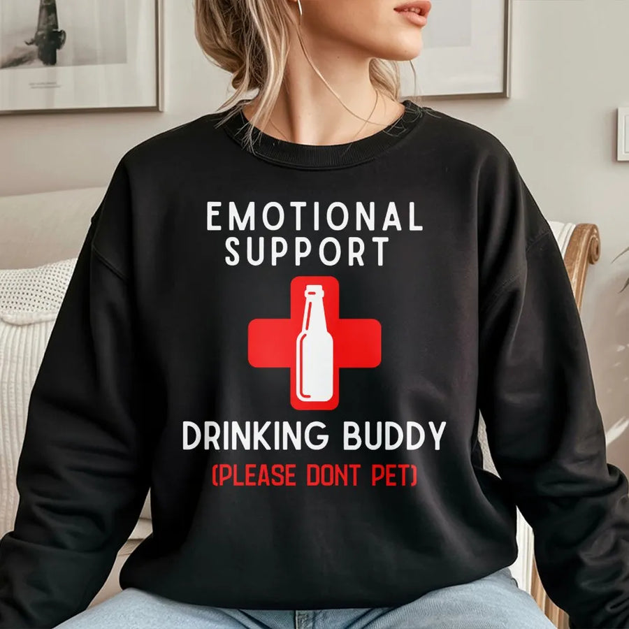 Emotional Support Drinking Buddy Sweatshirt | Funny Alcohol Beer Graphic | Premium Cotton Blend | Gift For Party Lovers And Craft Beer Fans