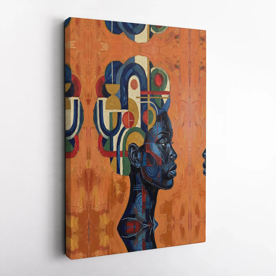 African Queen Canvas Wall Art | Abstract Geometric Portrait Print | Premium Gallery Wrapped Canvas | Modern Afrocentric Home Decor Gift