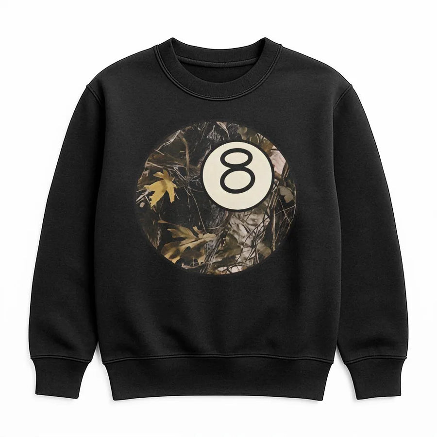 8 Ball Camo Sweatshirt | Vintage Billiards Graphic Pullover | Cotton Blend Premium Crewneck | Trendy Streetwear Gift for Men and Women