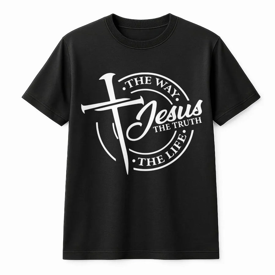 Jesus The Way The Truth The Life T-Shirt | Christian Cross Typography Graphic | Premium Soft Cotton Tee | Faith Based Religious Gift for Believers