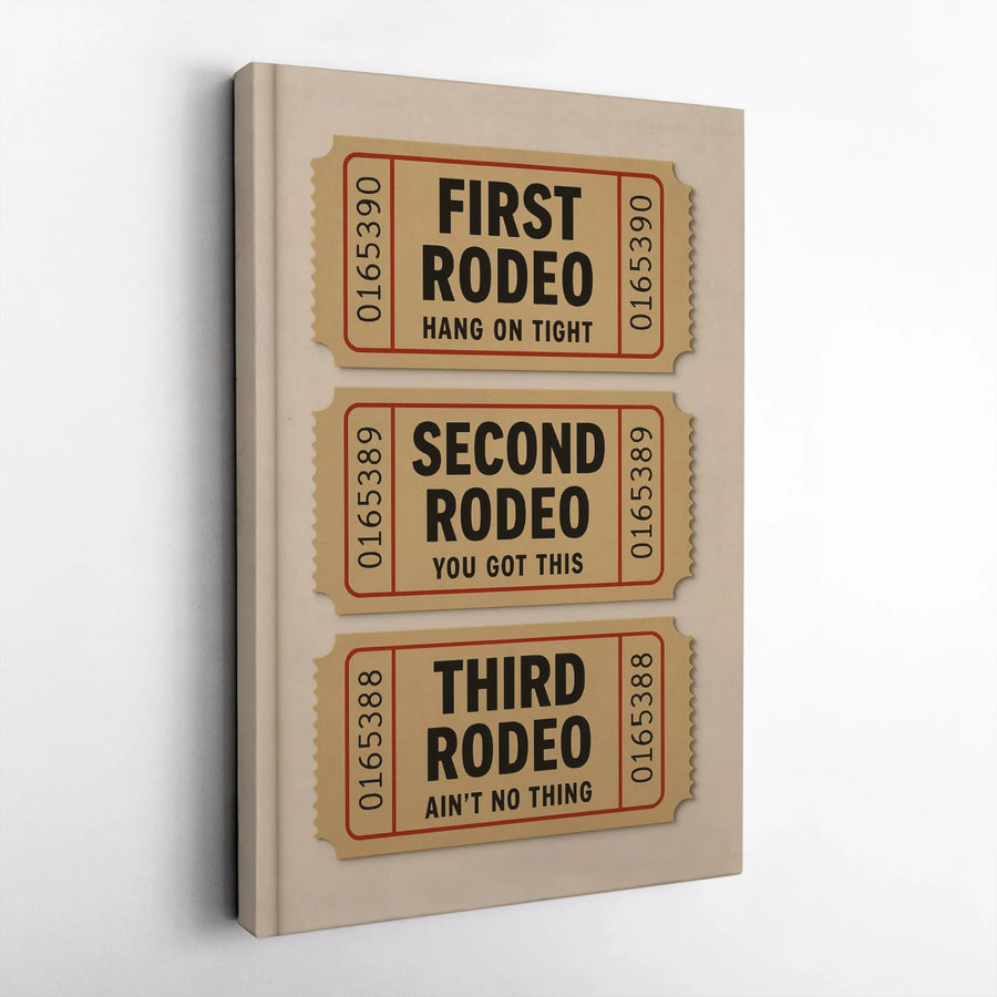 First Second Third Rodeo Art Print | Vintage Ticket Design Poster | Premium Gallery-Wrapped Canvas | Western Theme Home Office Decor Gift