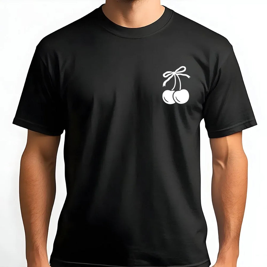 Cherry Bow T-Shirt | Minimalist Fruit Graphic Tee | Premium 100% Cotton | Trendy Pinterest Aesthetic Gift for Her