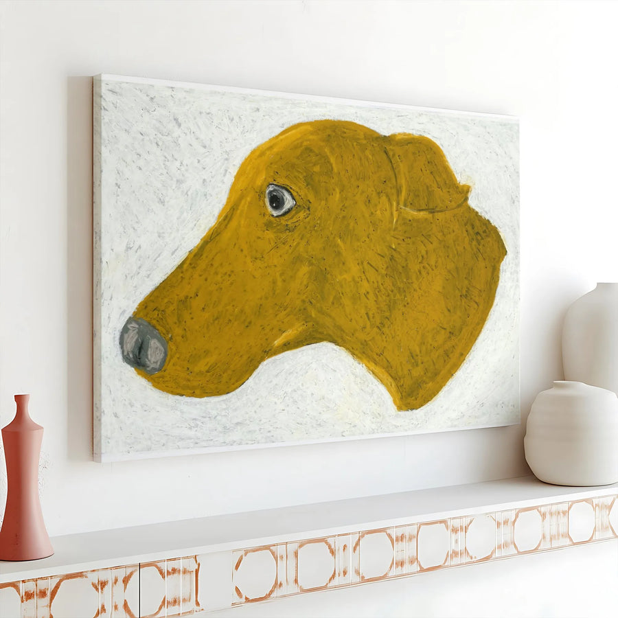 Yellow Dog Canvas Wall Art | Modern Abstract Greyhound Portrait | Premium Gallery Wrap Print | Unique Home Decor Gift for Dog Lover