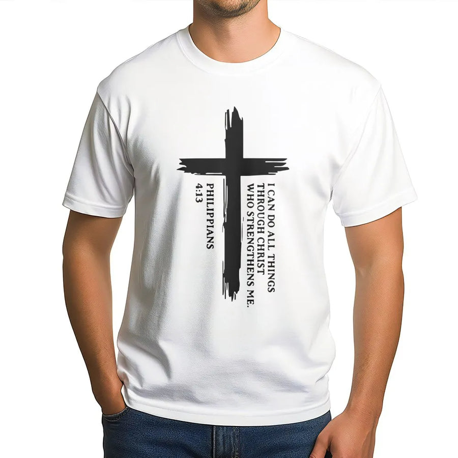Philippians 4:13 T-Shirt | I Can Do All Things Through Christ Cross Design | Premium Soft Cotton Graphic Tee | Religious Gift for Men and Women