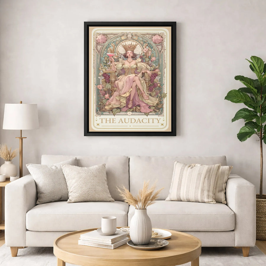The Audacity Tarot Card Canvas Art | Art Nouveau Queen Wall Decor | Premium Fade-Resistant Gallery Wrap | Empowering Gift for Her