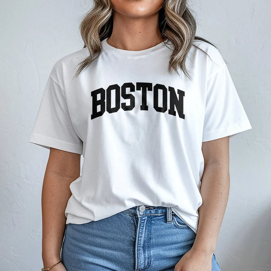 Boston Varsity T-Shirt | Retro College Lettering Graphic | Premium Cotton Unisex Tee | Massachusetts Souvenir Gift