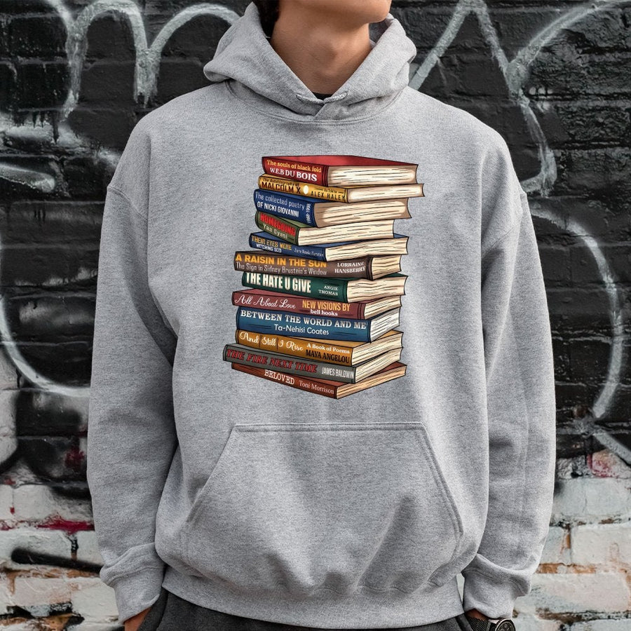 Black History Books Hoodie | Literary African American Heritage Stack | Cotton Blend Premium Sweatshirt | Gift for Readers Teachers and Students