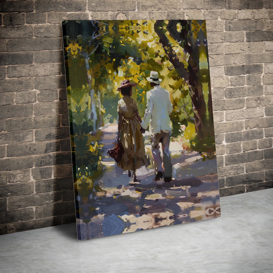 Romantic Couple Canvas Print | Impressionist Painting of Couple Walking | Premium Gallery Wrapped Wall Art | Anniversary Gift for Home Decor