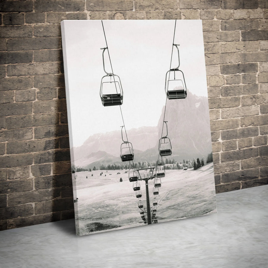 Ski Lift Canvas Wall Art | Black and White Mountain Photography | Limited Edition Fine Art Print | Gift for Skier & Cabin Decor